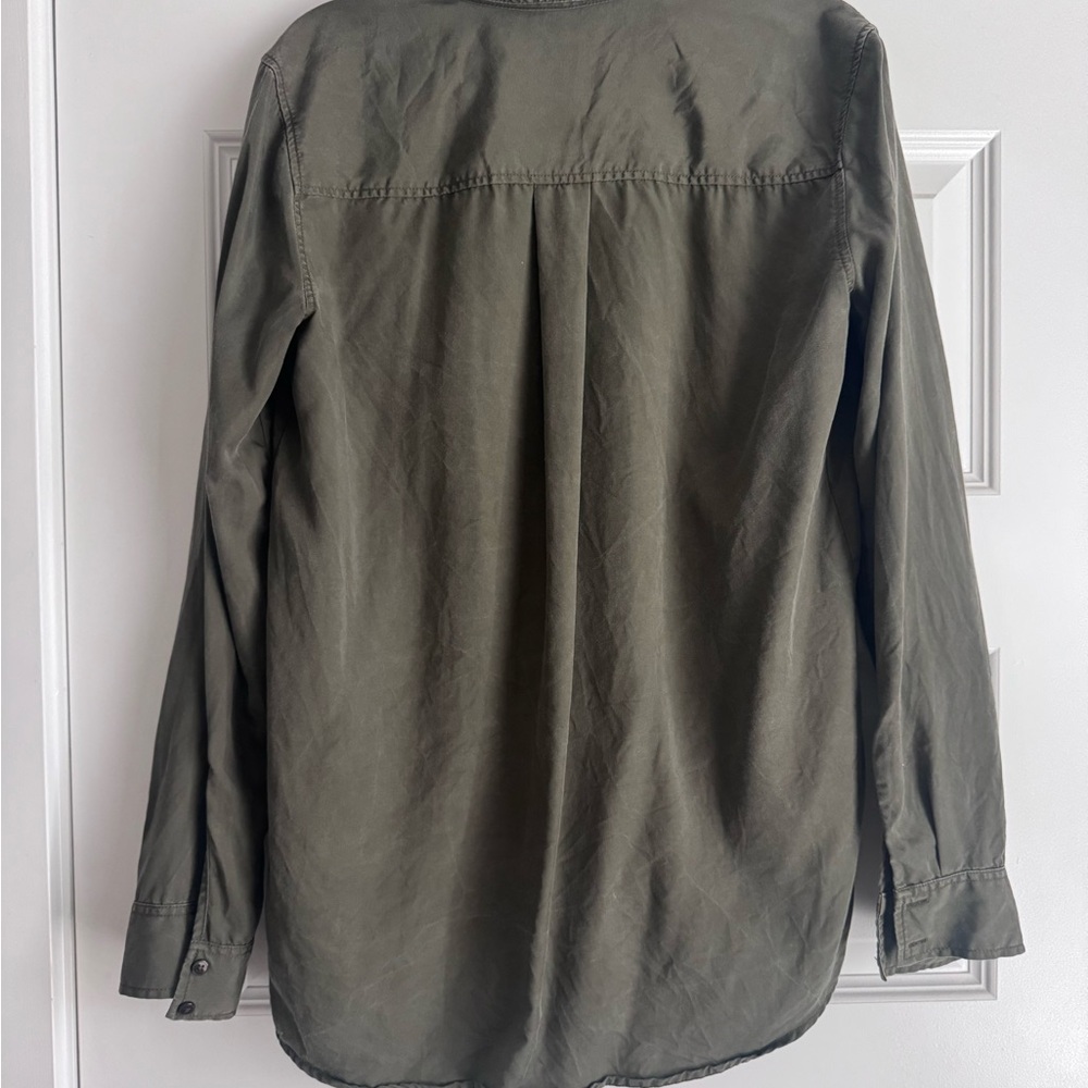 Express Olive Green Casual Button-Down Shirt - Picture 2 of 4